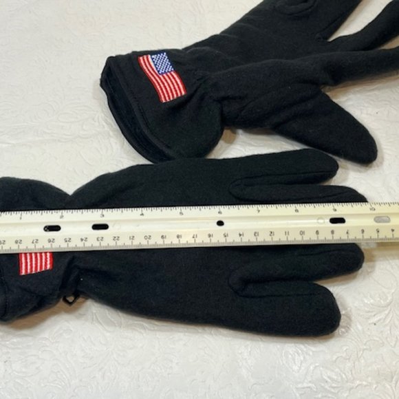 Black Soft Fleece Elastic Gloves USA Flag Large - Picture 11 of 12